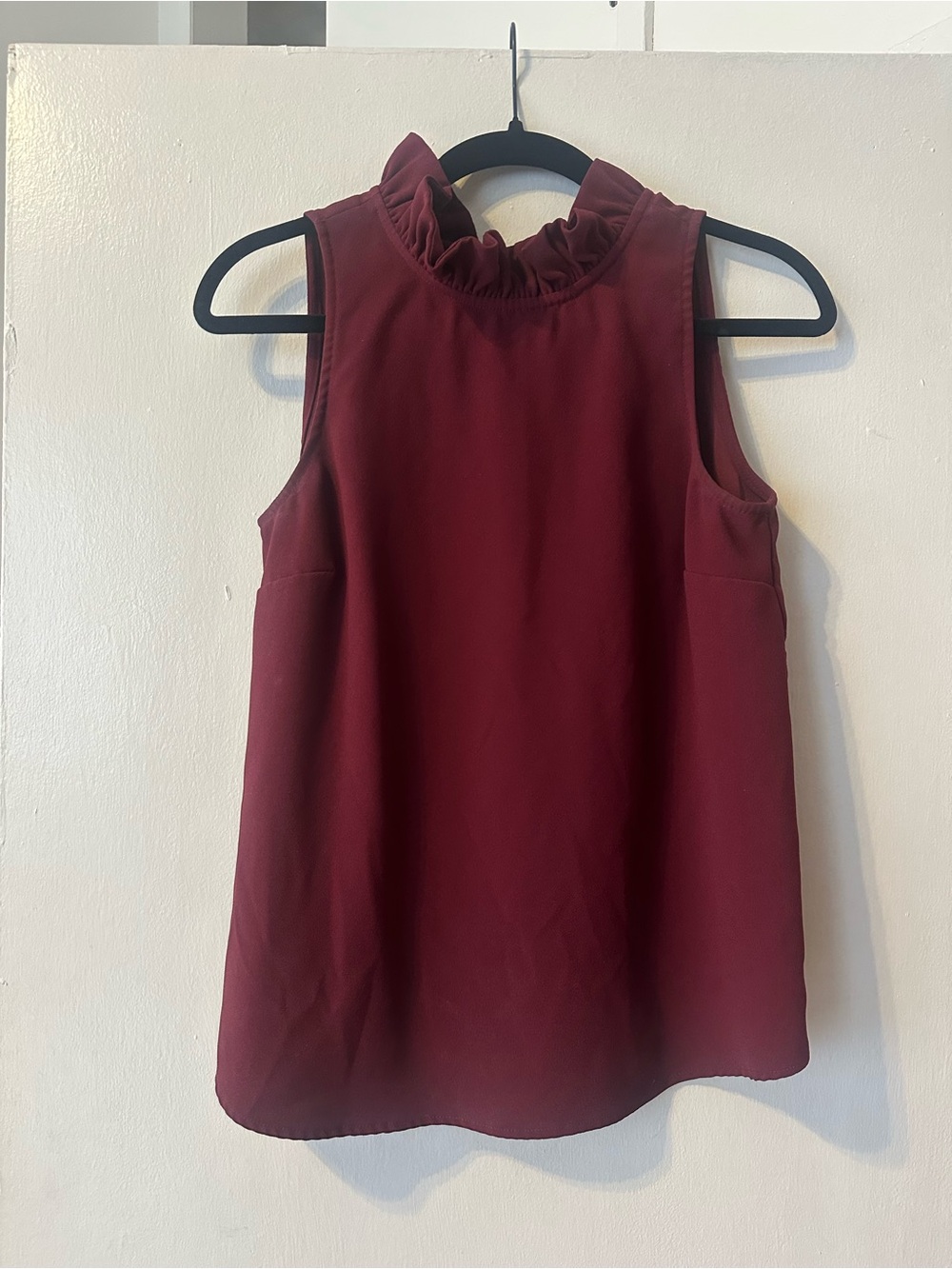 J. Crew Sleeveless Ruffled Neck Shell in Maroon